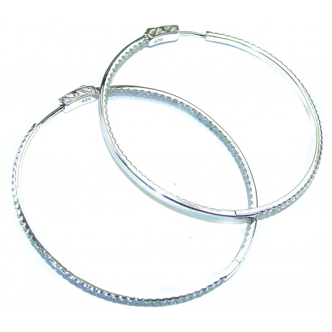 Allure inside-out Natural 8.2 carat White Topaz .925 Sterling Silver handcrafted hoop earrings 2 1/4 inch long - photo 1