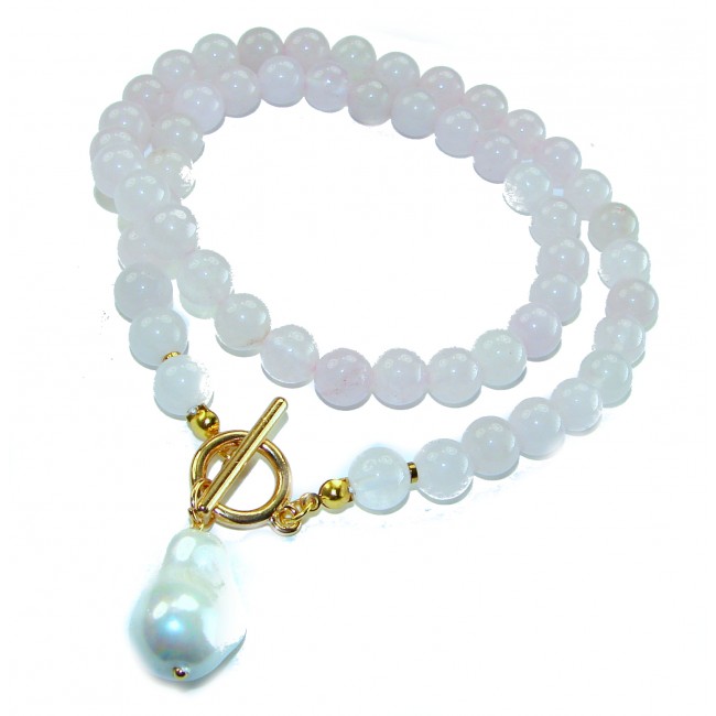 Pink Cascade authentic 65.8 carat Rose QUARTZ 18K Rose Gold over .925 Sterling Silver handcrafted necklace