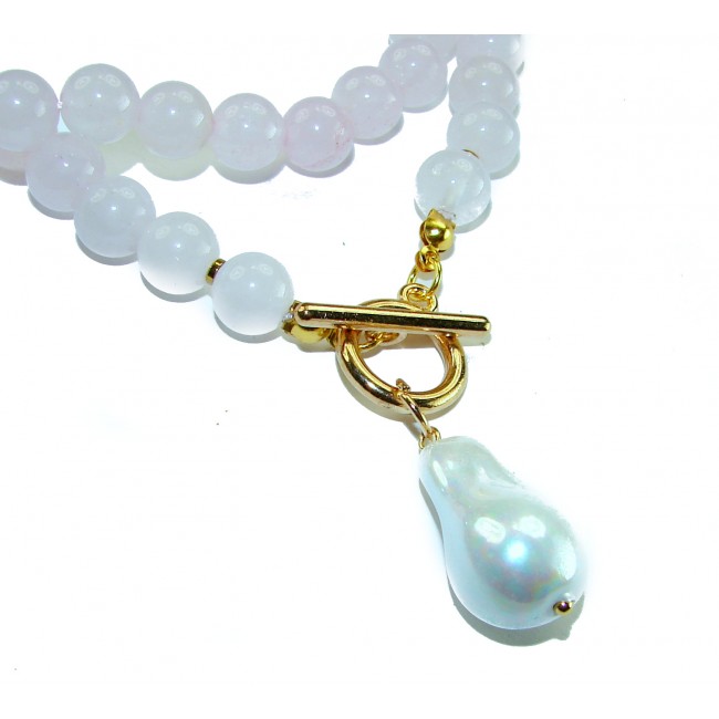 Pink Cascade authentic 65.8 carat Rose QUARTZ 18K Rose Gold over .925 Sterling Silver handcrafted necklace