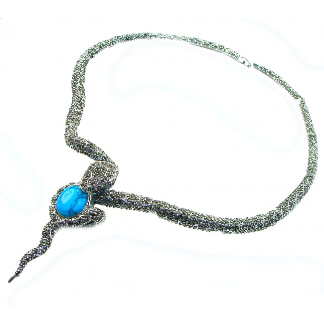 HUGE 84.5 grams Snake design genuine Turquoise .925 Sterling Silver handcrafted Necklace