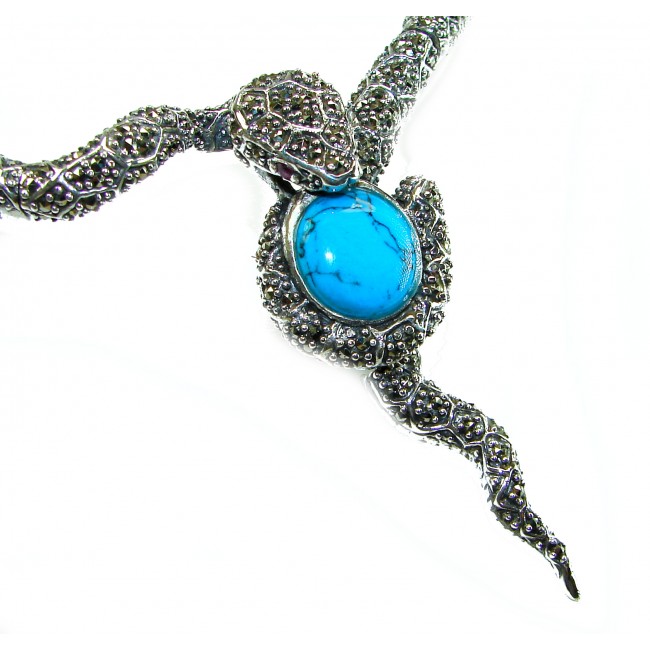 HUGE 84.5 grams Snake design genuine Turquoise .925 Sterling Silver handcrafted Necklace
