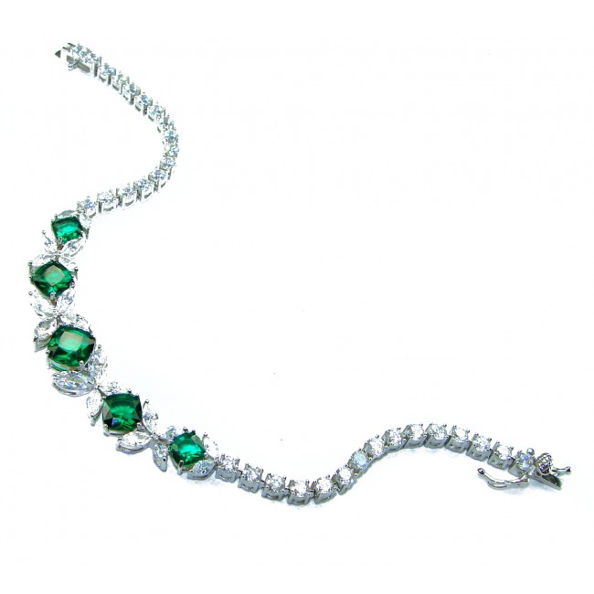 Gabriella 12.2 carat authentic Emerald rhodium over .925 Sterling Silver handcrafted Statement bracelet - Elegant emerald bracelet with clasp, featuring green stones and diamonds.