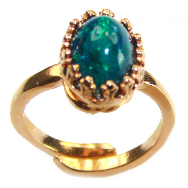 A COSMIC POWER Genuine 4.2 carat Black Opal 18K Gold over .925 Sterling Silver handmade Ring size 7 adjustable