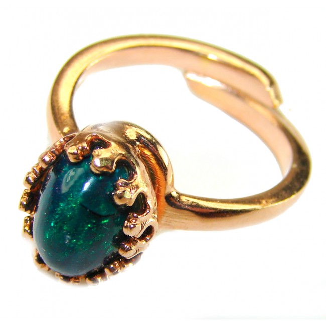 A COSMIC POWER Genuine 4.2 carat Black Opal 18K Gold over .925 Sterling Silver handmade Ring size 7 adjustable