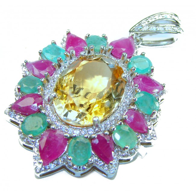 Vintage Design 12.4 CARAT authentic Citrine rhodium over .925 Sterling Silver handcrafted Pendant