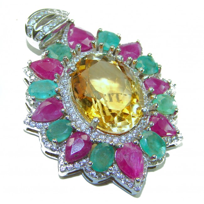 Vintage Design 12.4 CARAT authentic Citrine rhodium over .925 Sterling Silver handcrafted Pendant
