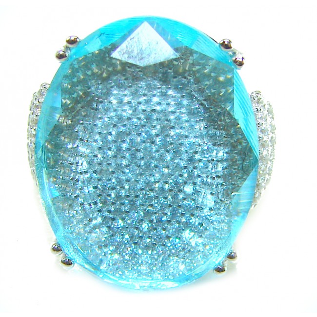 14.9 carat authentic Aquamarine .925 Sterling Silver Handcrafted Ring size 6 1/4