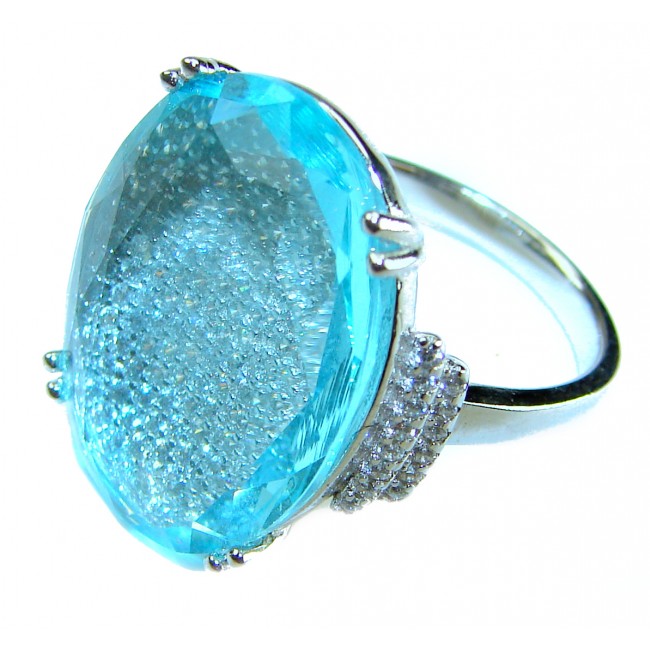 14.9 carat authentic Aquamarine .925 Sterling Silver Handcrafted Ring size 6 1/4