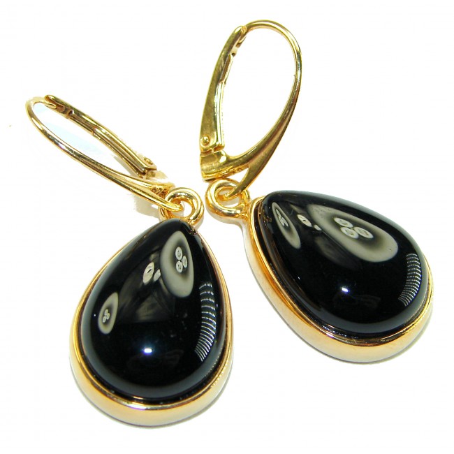 Outstanding authentic Onyx 14K Gold over .925 Sterling Silver Earrings