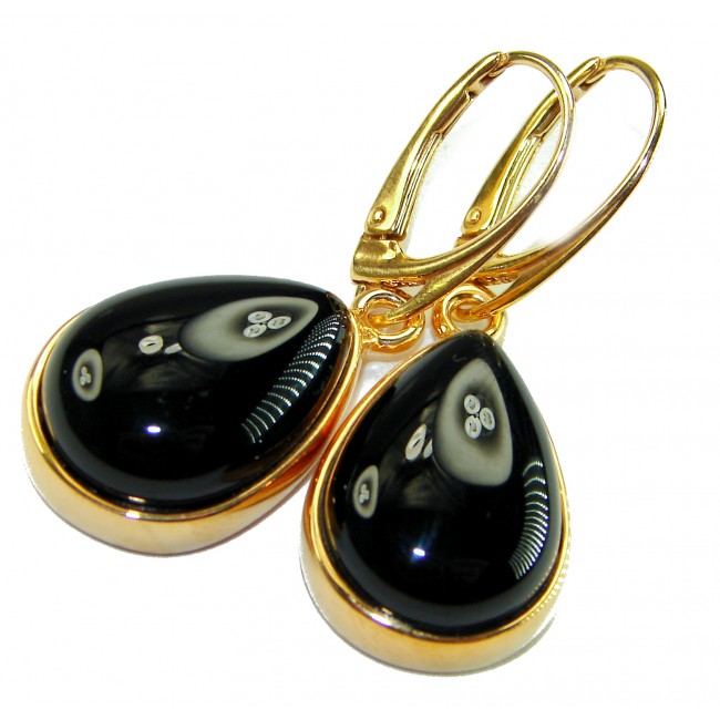 Outstanding authentic Onyx 14K Gold over .925 Sterling Silver Earrings