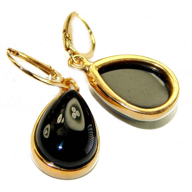 Outstanding authentic Onyx 14K Gold over .925 Sterling Silver Earrings
