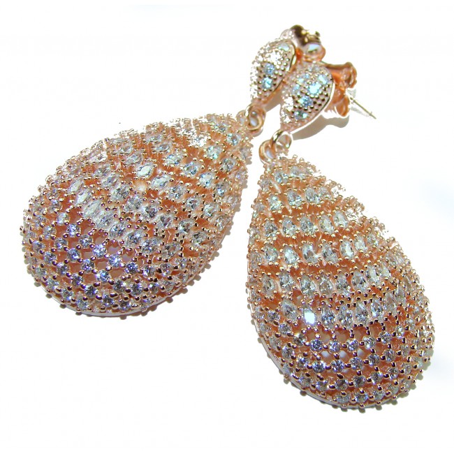 Magnificent Jewel - 17.5 carat natural White Topaz 14K Rose Gold over .925 Sterling Silver handcrafted incredible earrings - photo 3