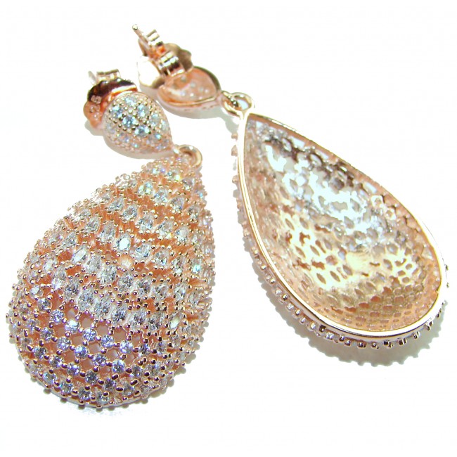 Magnificent Jewel - 17.5 carat natural White Topaz 14K Rose Gold over .925 Sterling Silver handcrafted incredible earrings - photo 1