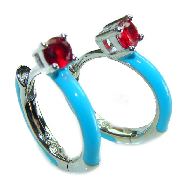 0.5 carat Ruby blue enamel .925 Sterling Silver handcrafted hoop earrings
