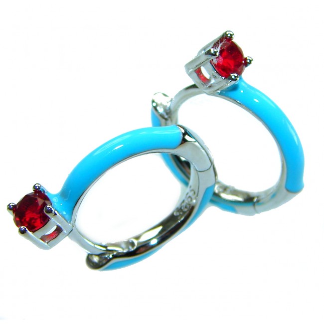 0.5 carat Ruby blue enamel .925 Sterling Silver handcrafted hoop earrings
