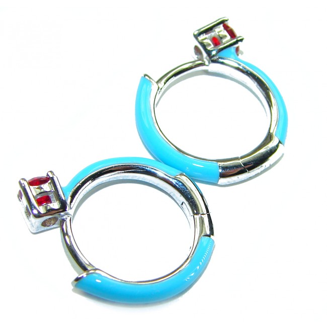 0.5 carat Ruby blue enamel .925 Sterling Silver handcrafted hoop earrings