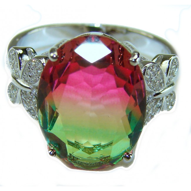 Magnificent 11.2 carat oval cut Pink Tourmaline .925 Silver handcrafted Cocktail Ring s. 8