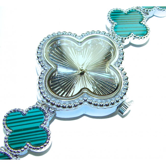 Precious Authentic inlay Australian Malachite .925 Sterling Silver handmade Bracelet Watch