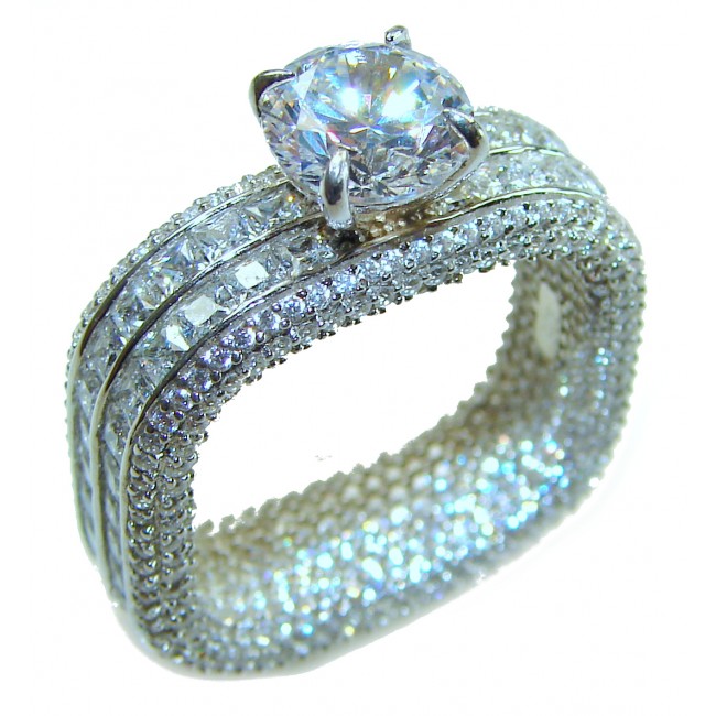 Large and Solid Luxurious 14.2 carat White Topaz .925 Sterling Silver handcrafted Ring s. 8
