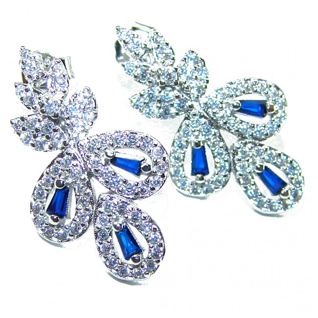 Art Deco - Luxurious natural 2.5 carat Sapphire .925 Sterling Silver Perfectly handcrafted earrings - Art Deco sapphire earrings close-up, showcasing intricate design.