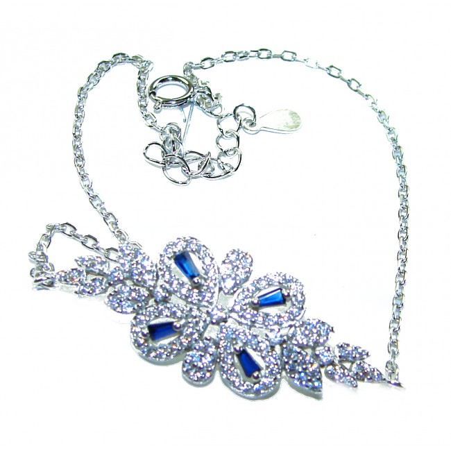 Art Deco - Precious genuine 4.9 carat Sapphire .925 Sterling Silver handcrafted Bracelet - Art Deco sapphire necklace showing chain detail and clasp.