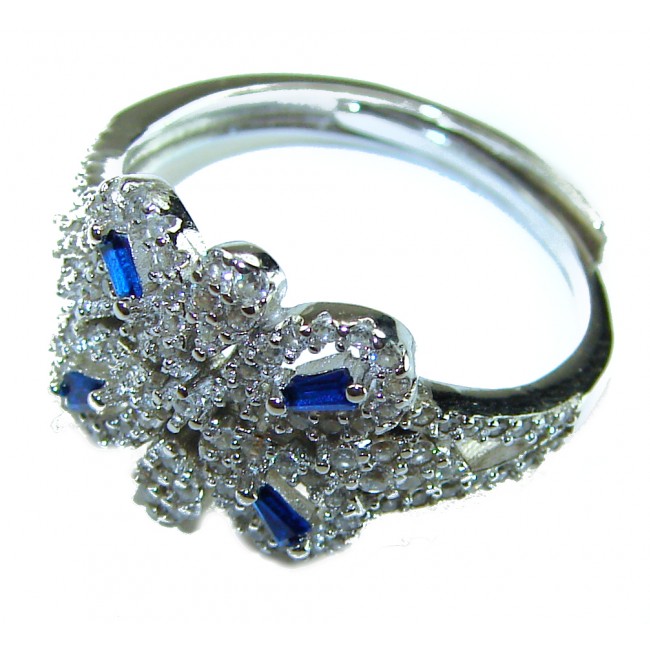 Art Deco 5.2 carat Sapphire White Topaz .925 Silver handcrafted Cocktail Ring s. 8 - Side view of Art Deco sapphire and white topaz silver ring.