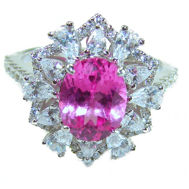 Blooming Beauty 5.8 carat Pink Sapphire .925 Silver handcrafted Cocktail Ring s. 6 1/4 - photo 3