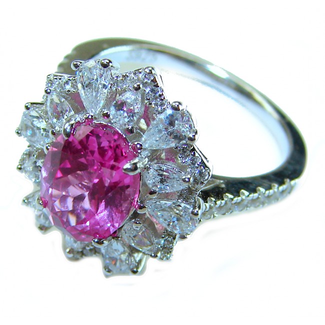 Blooming Beauty 5.8 carat Pink Sapphire .925 Silver handcrafted Cocktail Ring s. 6 1/4 - photo 2