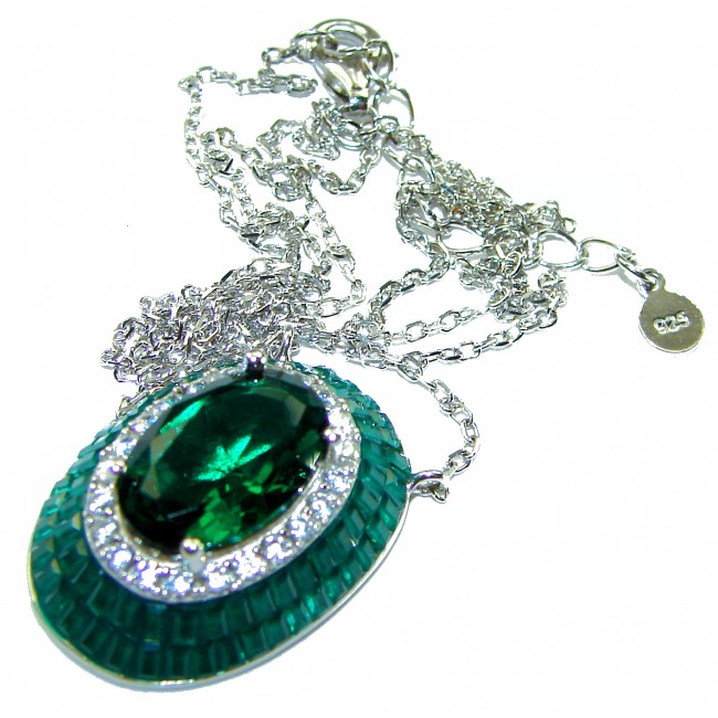 12.2 carat Graceful Natural Colombian Emerald .925 Sterling Silver handcrafted Statement necklace