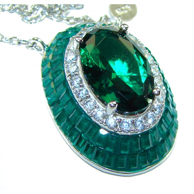 12.2 carat Graceful Natural Colombian Emerald .925 Sterling Silver handcrafted Statement necklace