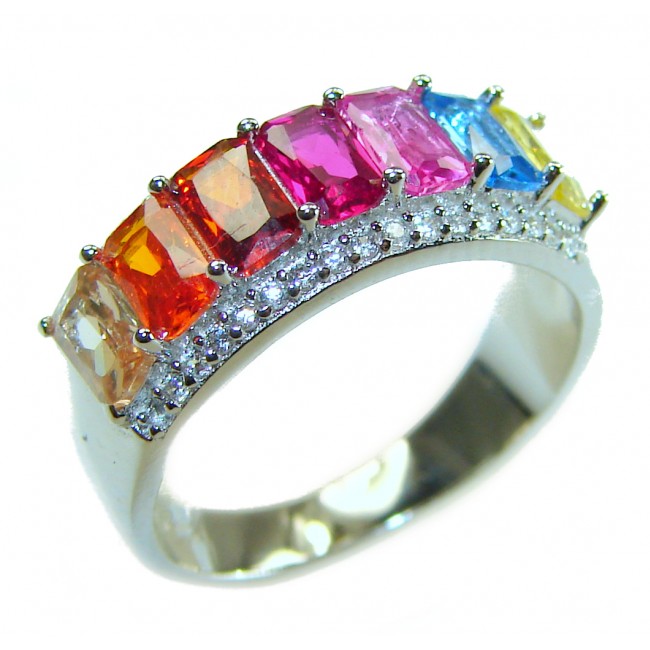 Precious Rainbow- authentic 8.2 carat multigem .925 Sterling Silver Eternity Ring size 6