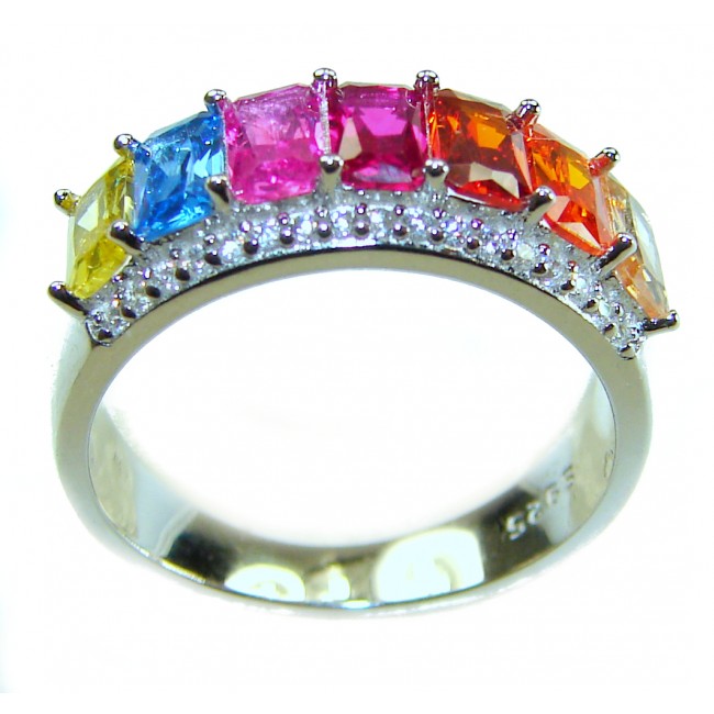 Precious Rainbow- authentic 8.2 carat multigem .925 Sterling Silver Eternity Ring size 6