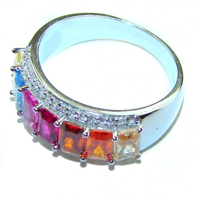 Precious Rainbow- authentic 8.2 carat multigem .925 Sterling Silver Eternity Ring size 6
