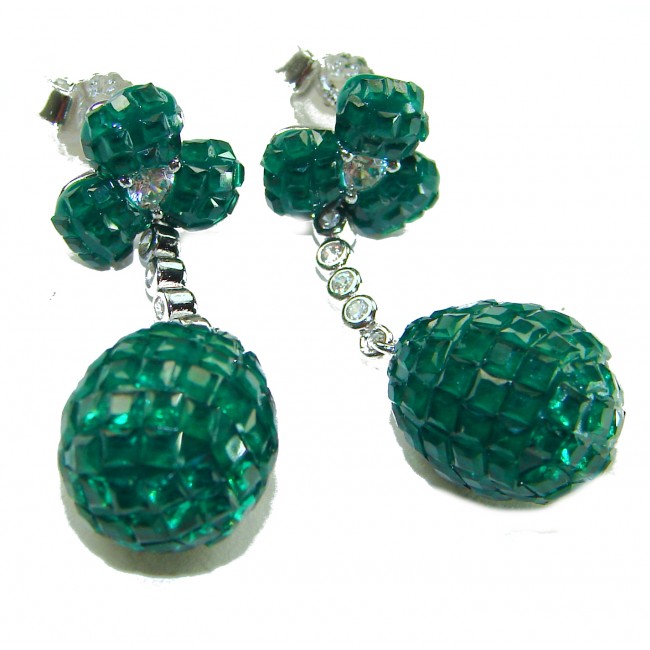 Giovanna - Authentic 21.9 carat Emerlad .925 Sterling Silver handcrafted earrings - Emerald earrings side view, 21.9 carat, .925 sterling silver.