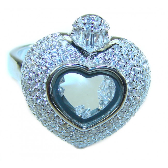 Precious Heart - Floating Memories 10.5 carat White Sapphire .925 Sterling Silver Handcrafted Statement Ring size 9