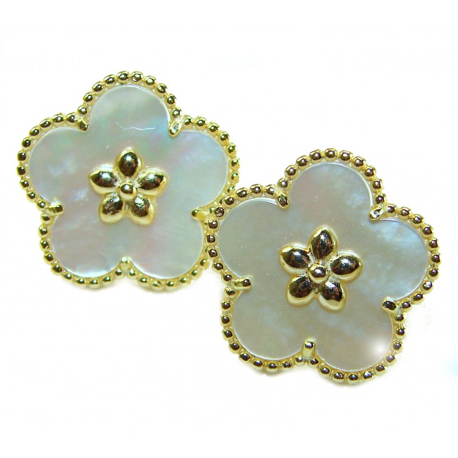 Genuine Blister Pearl 14K Gold over .925 Sterling Silver handcrafted Statement Earrings