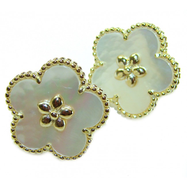 Genuine Blister Pearl 14K Gold over .925 Sterling Silver handcrafted Statement Earrings