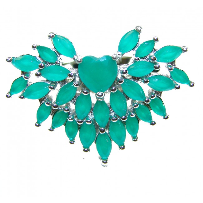 Precious Heart 15.8 carat natural Colombian Emerald .925 Sterling Silver handmade Statement Ring size 7 1/2 - photo 2