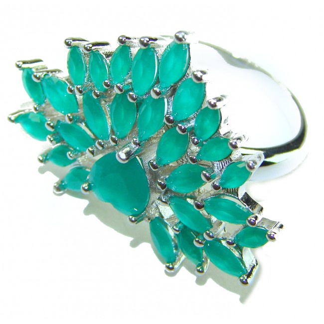 Precious Heart 15.8 carat natural Colombian Emerald .925 Sterling Silver handmade Statement Ring size 7 1/2 - photo 1