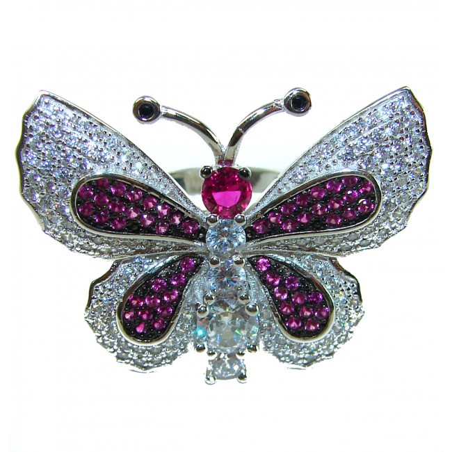 Precious Butterfly Genuine 10.5 carat Ruby .925 Sterling Silver handmade LARGE Statement Ring size 7 1/2