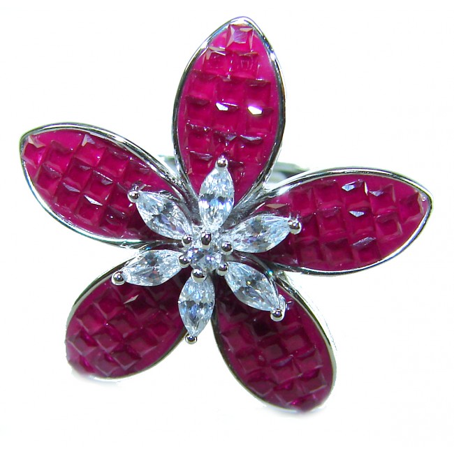 Luxurious Flower 12.5 carat natural Ruby .925 Sterling Silver handcrafted Ring size 7