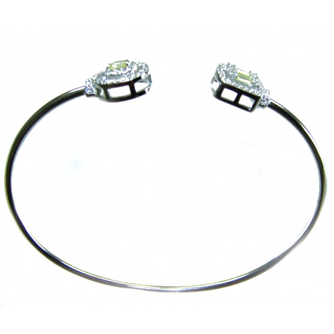 Precious Light Natural 5.2 carat White Topaz .925 Sterling Silver bracelet - Open cuff bracelet with white topaz ends, top view.