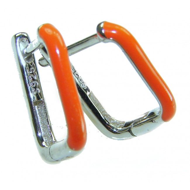 0.5 carat orange enamel .925 Sterling Silver handcrafted earrings