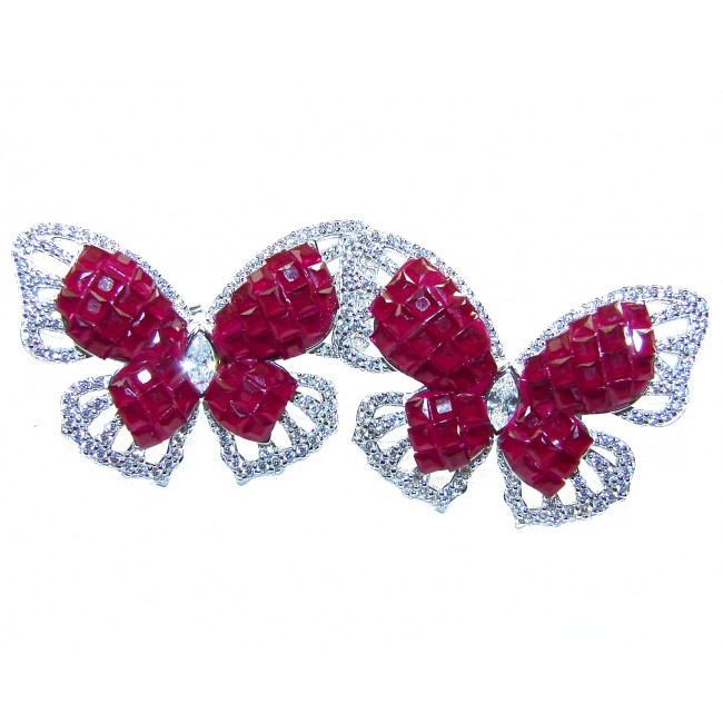 Large - 18.5 carat natural Ruby Butterflies .925 Sterling Silver Large handcrafted earrings