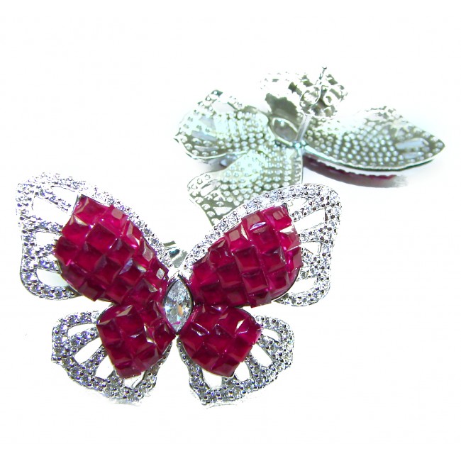 Large - 18.5 carat natural Ruby Butterflies .925 Sterling Silver Large handcrafted earrings