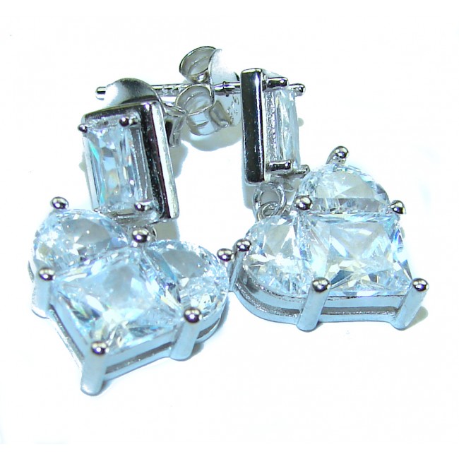Passion Heart 8.8 carat Authentic White Topaz .925 Sterling Silver Handcrafted earrings - photo 3