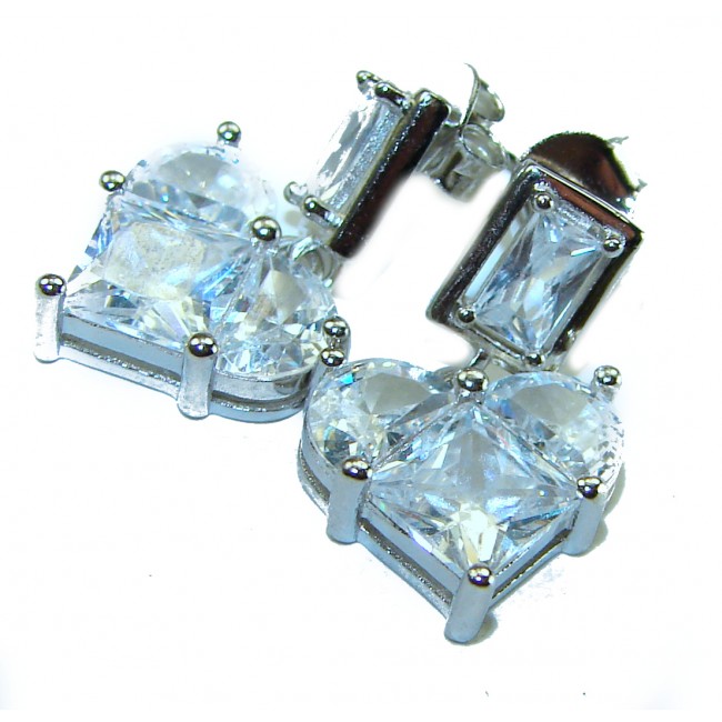 Passion Heart 8.8 carat Authentic White Topaz .925 Sterling Silver Handcrafted earrings - photo 2