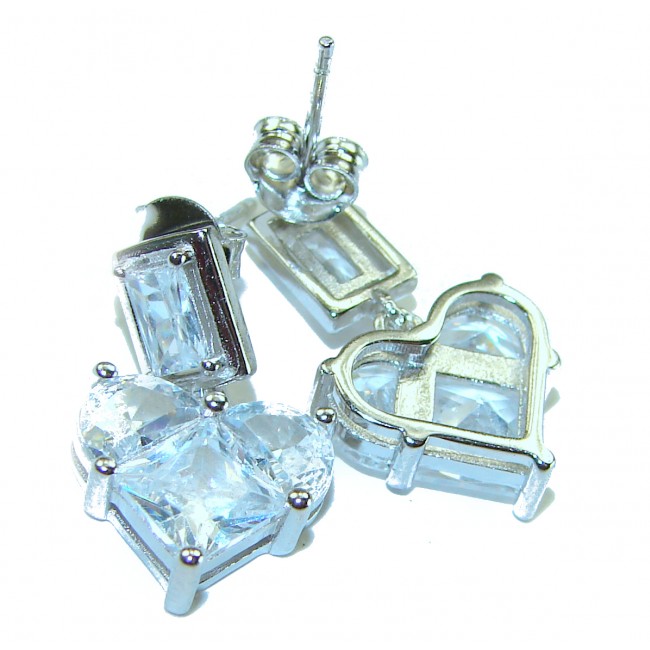 Passion Heart 8.8 carat Authentic White Topaz .925 Sterling Silver Handcrafted earrings - photo 1