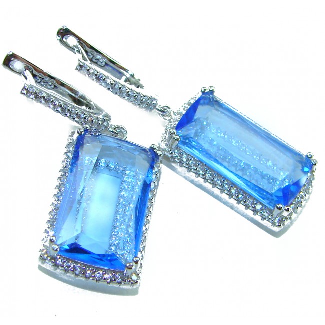 Eau Pure 14.5 carat Swiss Blue Topaz .925 Sterling Silver Handcrafted Earrings - photo 2
