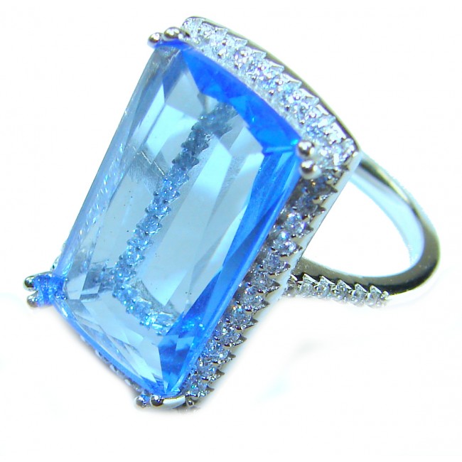 Blue Odyssey 12.5 carat authentic Swiss Blue Topaz .925 Sterling Silver handmade Statement Ring size 6 - photo 2